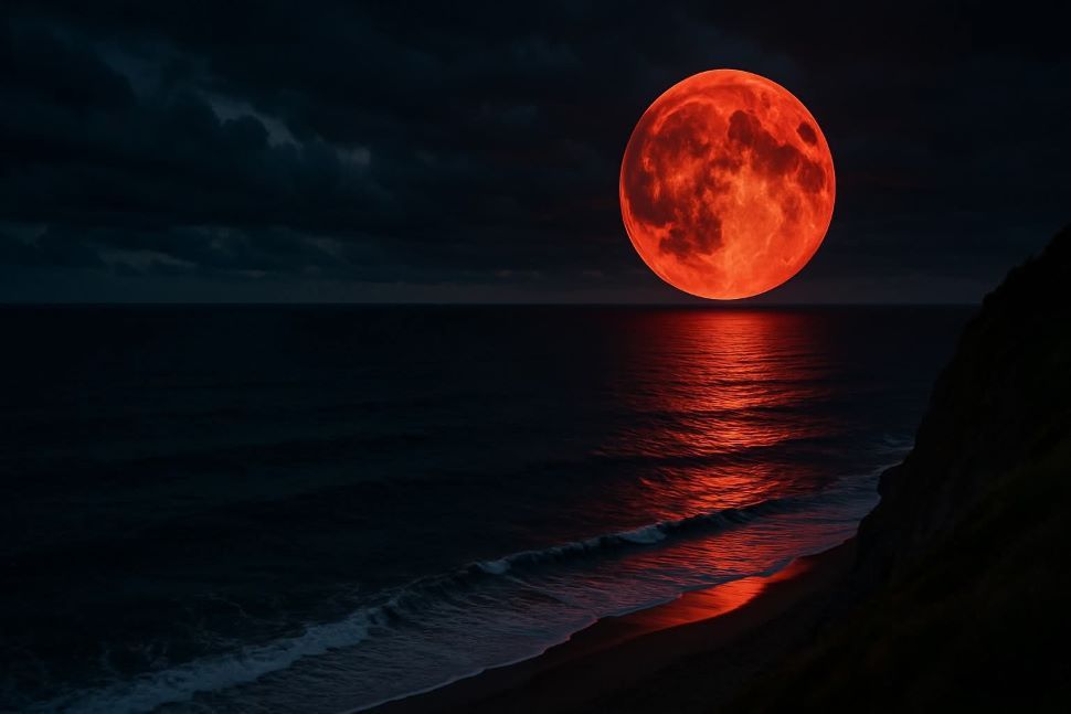 Blood moon at the Beach